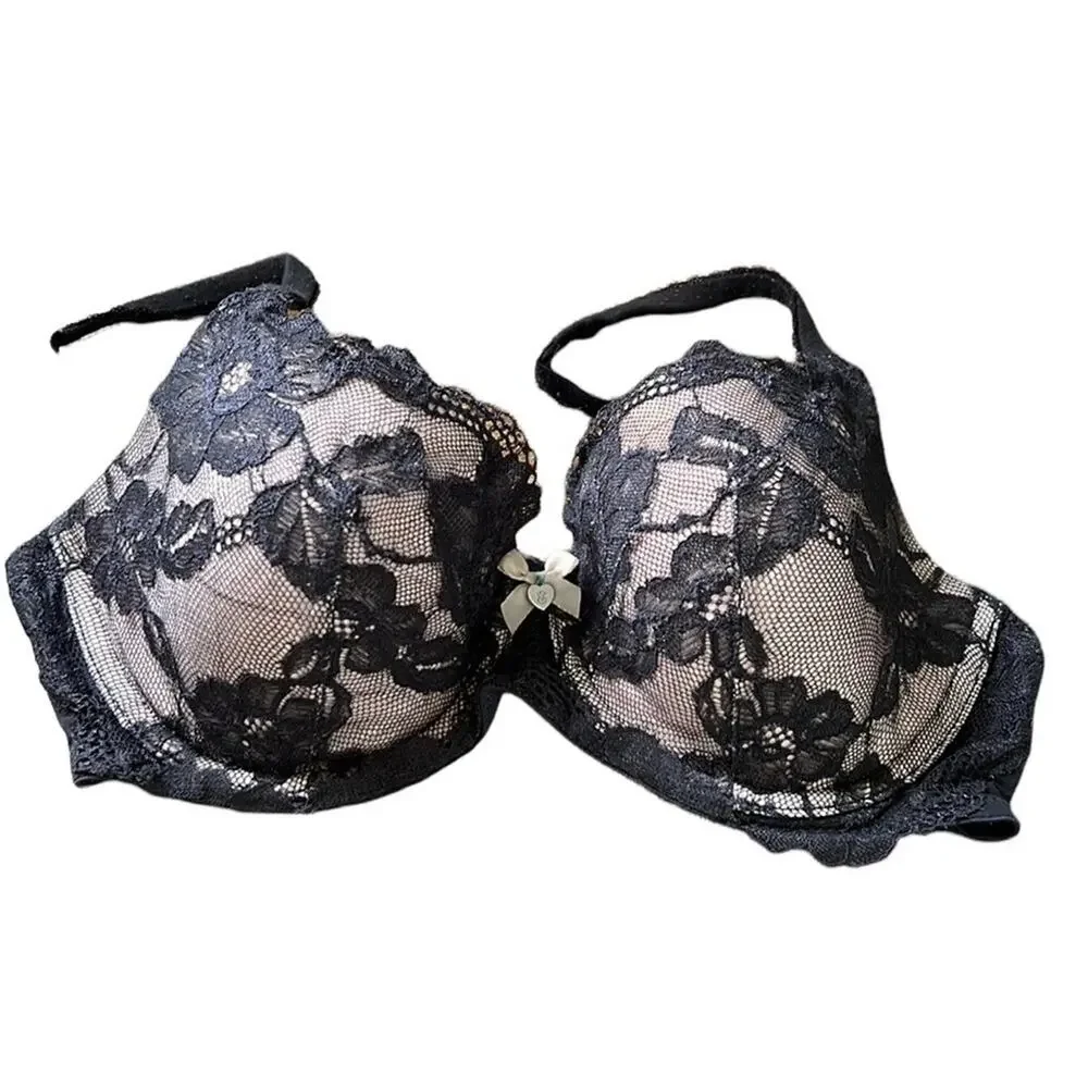 Victoria’s Secret Black Sheer Crochet Floral Lined Demi Padded Bra
